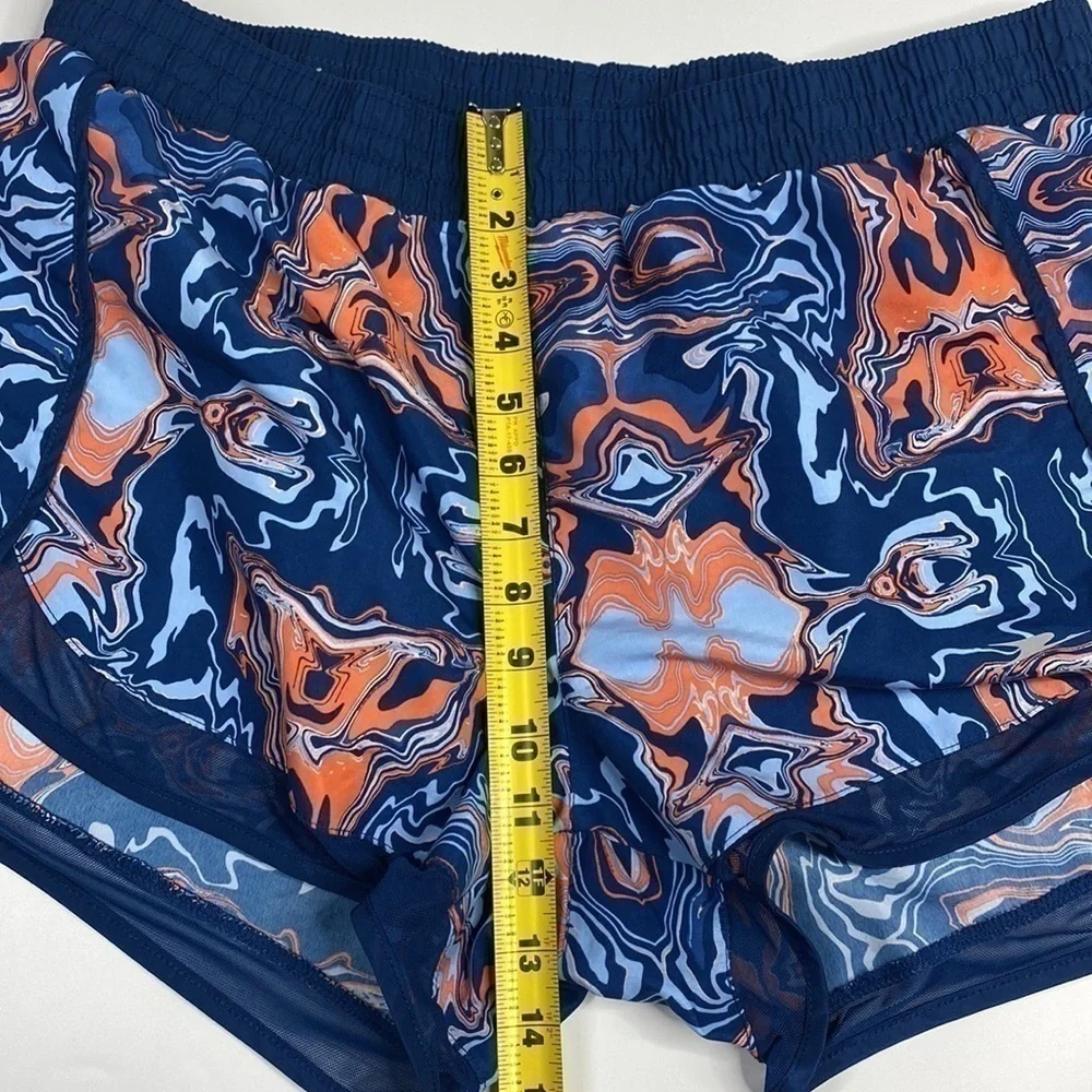 Crane Blue Orange Lava Print Running Lined Shorts XL